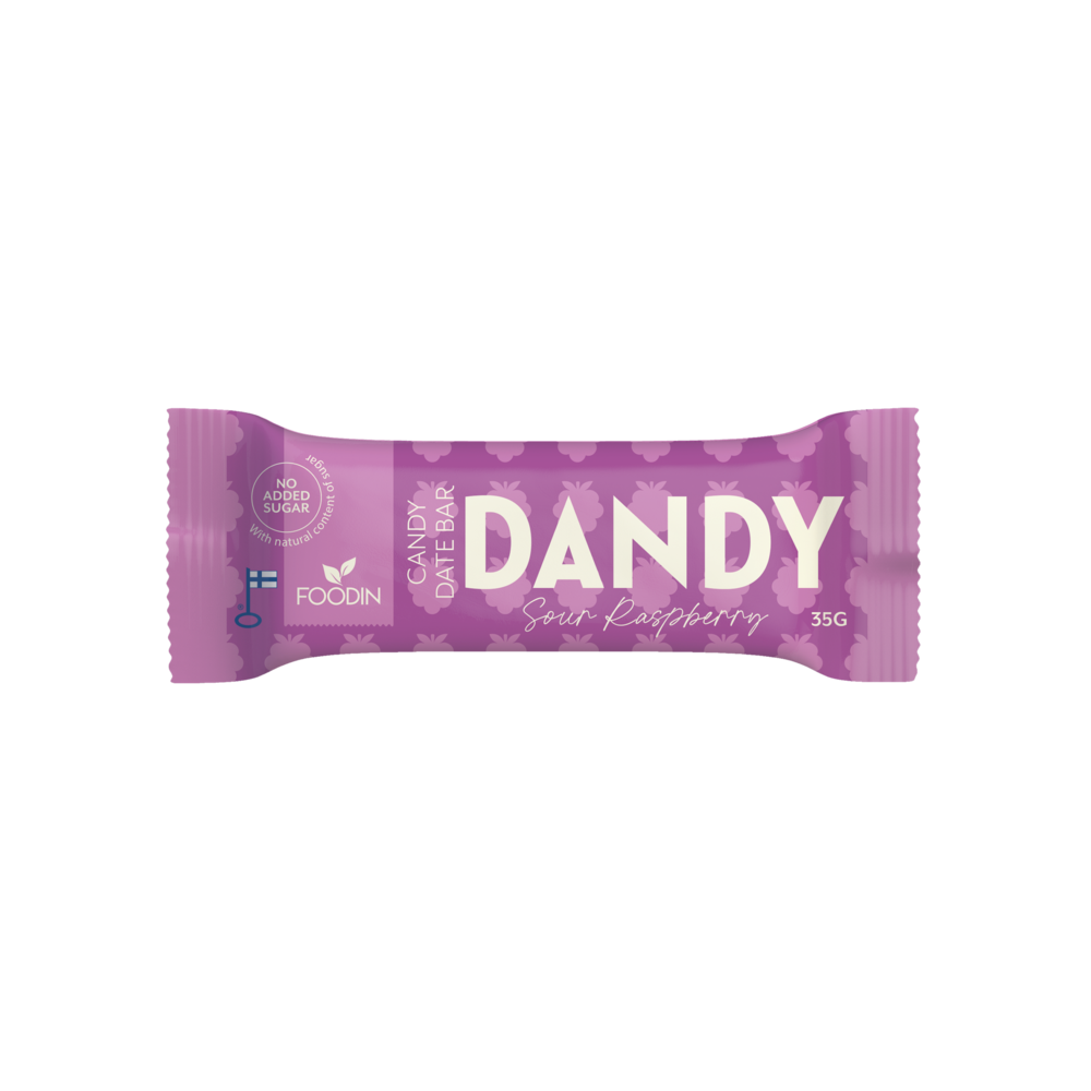 Dandy Candy Sour Raspberry karkkitaatelipatukka 35g – kirpeä vadelma välipalapatukka
